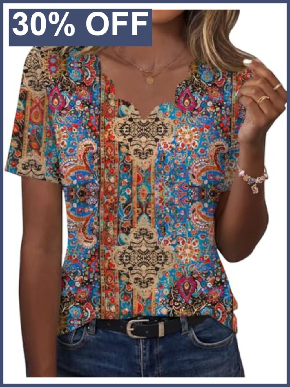 Womens V Neck Short Sleeve Tunic Blouse Dressy Casual Summer Top